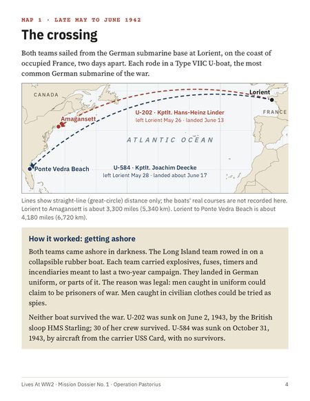 Page 4: map of the Atlantic crossing by U-202 and U-584.