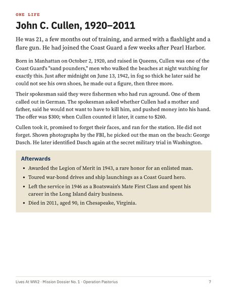Page 7: the life of Coast Guardsman John C. Cullen.