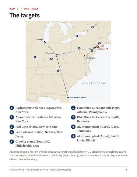 Page 8: map of the nine planned targets in the eastern United States.