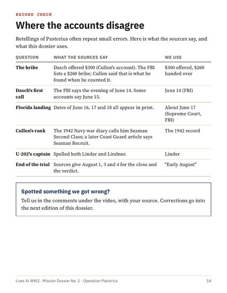Page 14: a table of where historical accounts disagree.